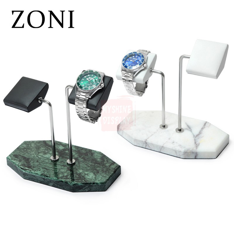 ZONI Natural Marble Double Position Watch Storage Rack Stainless Steel Watch Display Props Creative Watch Holder