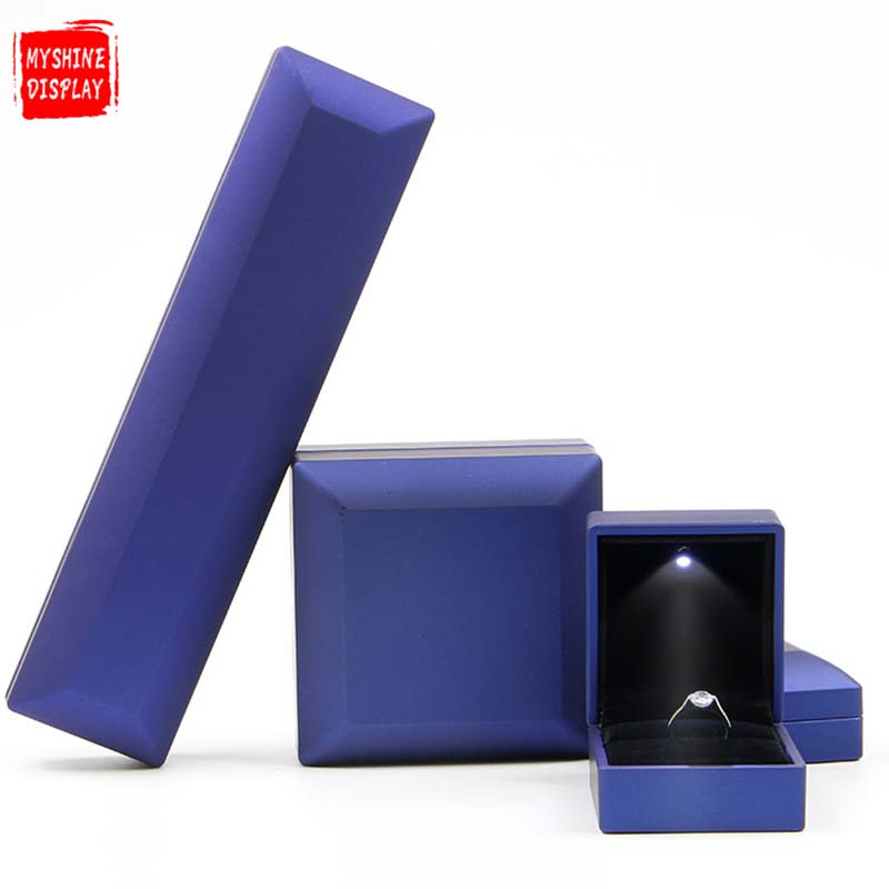 Blue Lacquer Logo Silk Screen Luxury Led Jewellery Package Custom Ring Boxes Jewelry Box With Lights