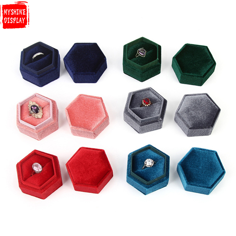 Corduroy lid & base box hexagon creative jewelry ring necklace box proposal jewelry packaging gift box