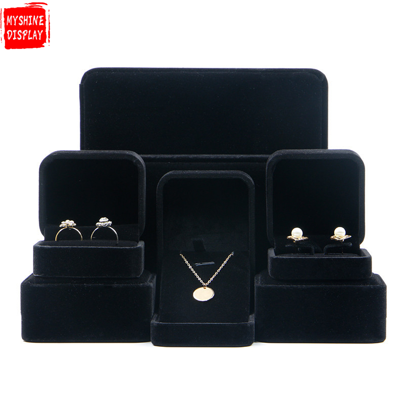 Manufacturers round corner flannel jewelry box ring box pendant necklace box earring jewelry box jewelry packaging box