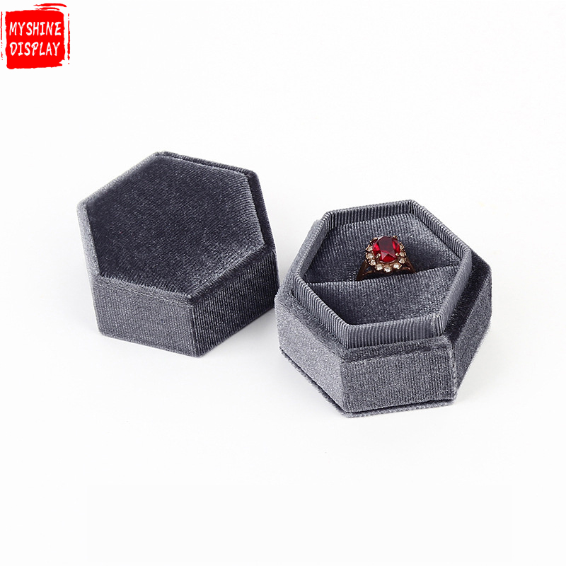 Corduroy lid & base box hexagon creative jewelry ring necklace box proposal jewelry packaging gift box
