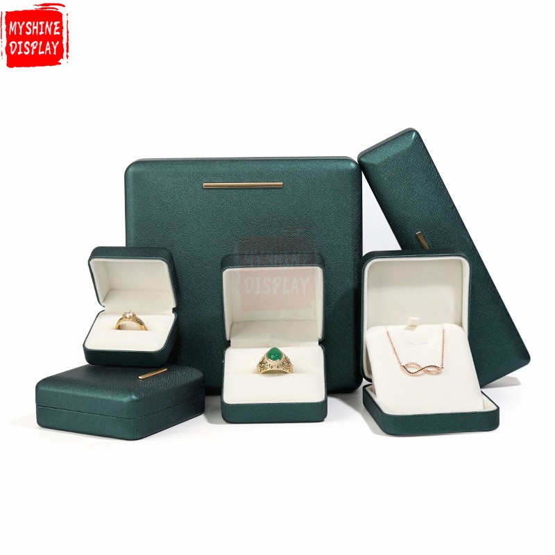 New metal iron embryo jewelry storage box round corner pu leather ring earrings pendant box necklace jewelry box