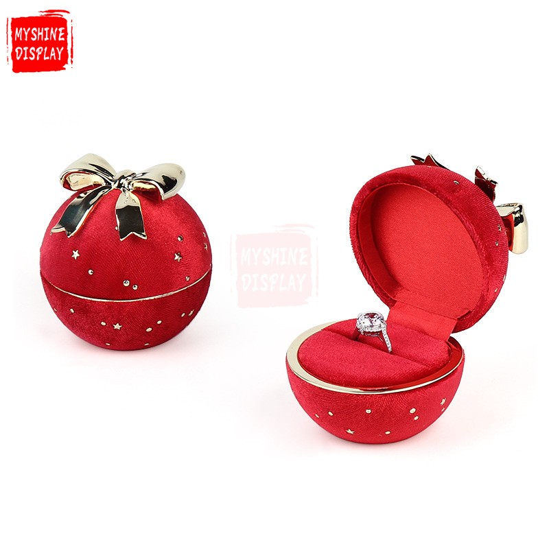 Custom Romantic Sweet round gypsophila corduroy velvet jewelry box with bowknot jewelry packaging box