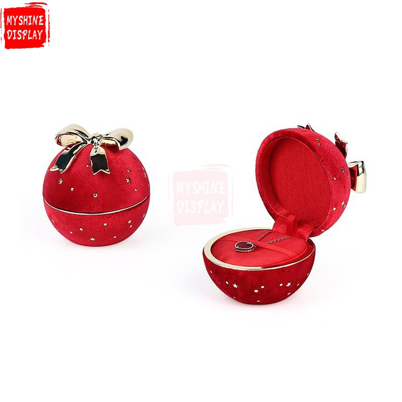 Custom Romantic Sweet round gypsophila corduroy velvet jewelry box with bowknot jewelry packaging box