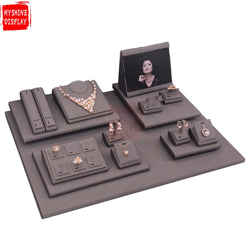 Customized PU Leather Luxury Jewelry Store Counter Jewelry Display Set