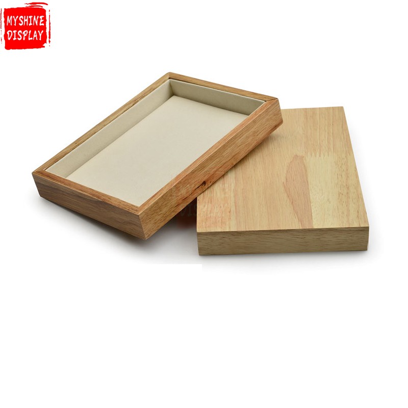 Beige And Gray Microfiber Jewellery Display Service Trays For Ring Necklace Bracelet Showcase Solid Wood Luxury Empty Jewelry Serving Tray