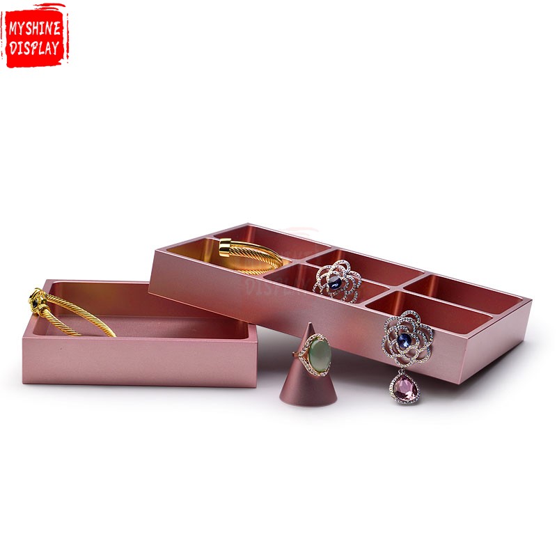 Custom Luxury Jewellery Display Holder Empty and six Grids Service Organizer Rose Gold Metal Jewelry Tray