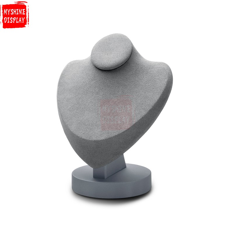 Gray leather microfiber necklace display stand bust