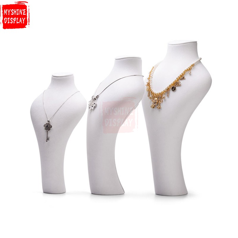 White microfiber necklace display stand bust necklace holder