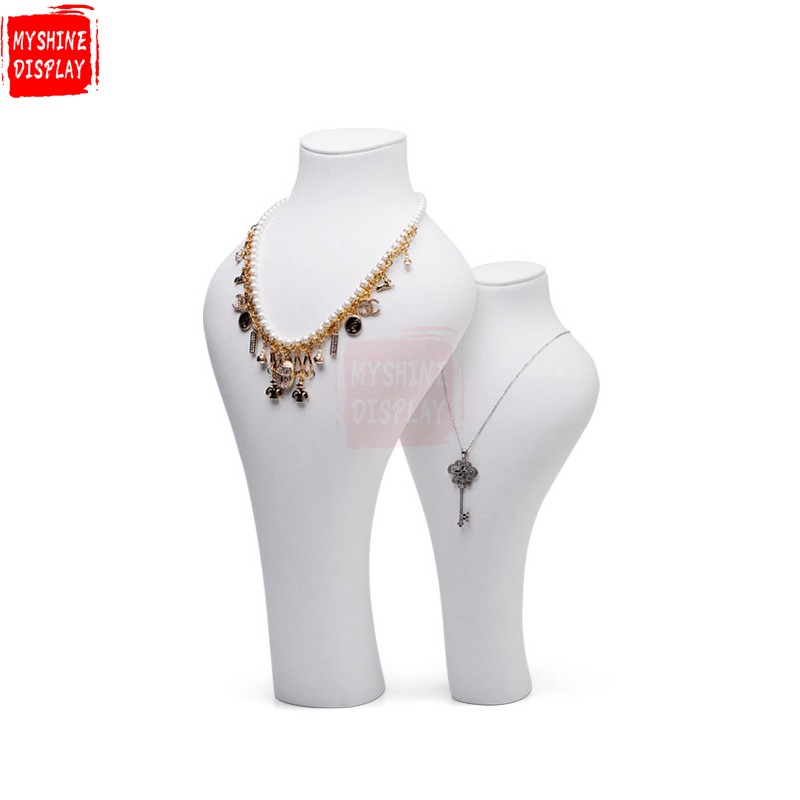 White microfiber necklace display stand bust necklace holder