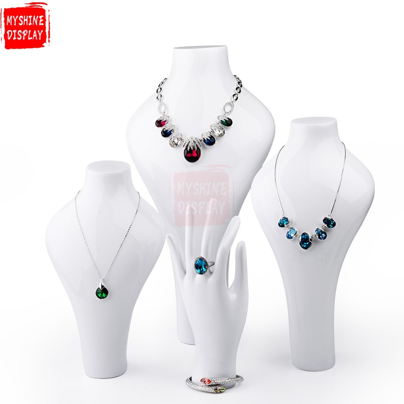 Custom White Lacquer Necklace Busts Resin Necklace Display Mannequin