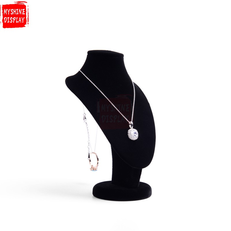 Custom Wooden Jewellery Holder Black And White Velvet Necklace Display Props