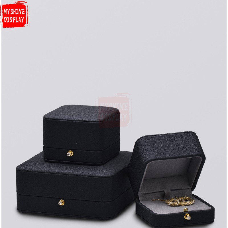 Black leather with microfiber jewelry box packaging custom for ring earring pendant bangle bracelet necklace