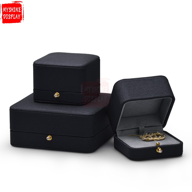 Black leather with microfiber jewelry box packaging custom for ring earring pendant bangle bracelet necklace