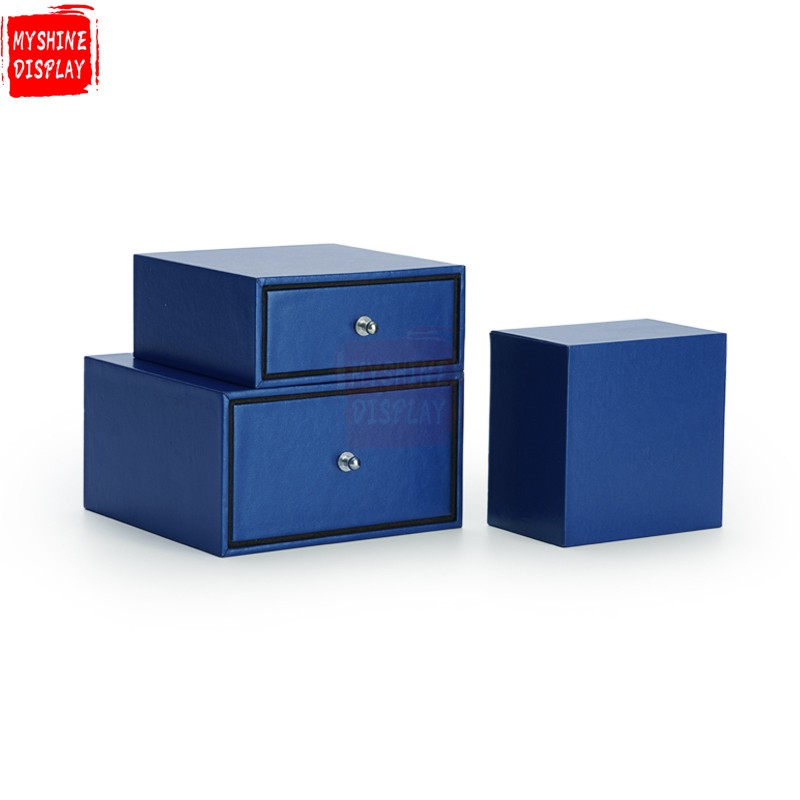 Blue cardboard drawer design jewelry packaging box