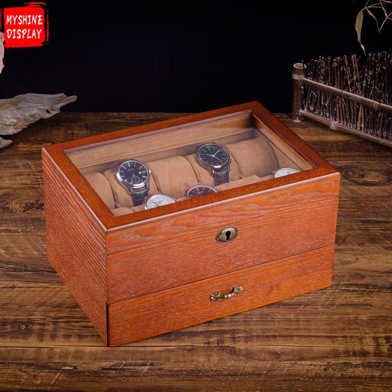 Brown wooden multifunction jewelry organizer box