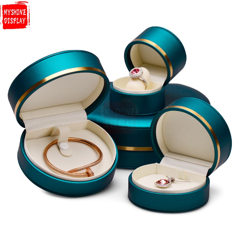 Custom blue leather wedding jewelry ring packing box