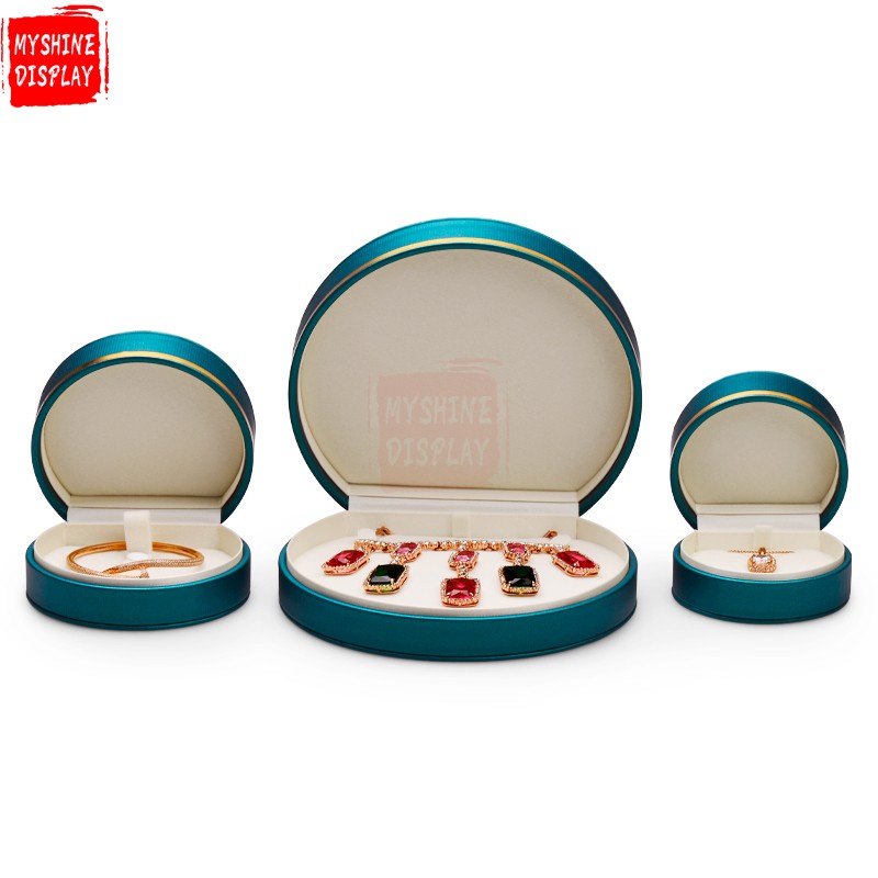 Custom blue leather wedding jewelry ring packing box