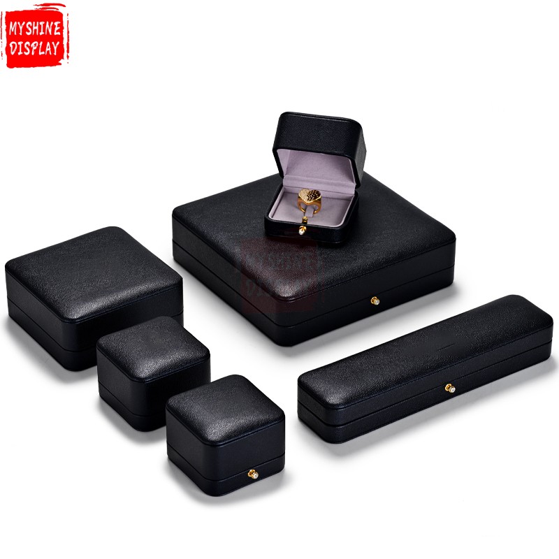 Custom logo black PU leather jewelry packaging box