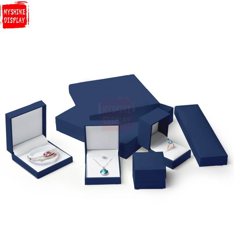 Custom logo blue jewelry packaging box with white velvet inside