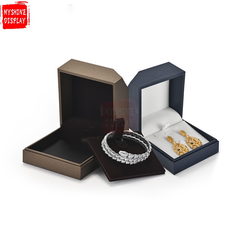 Custom logo brown blue jewelry packaging box