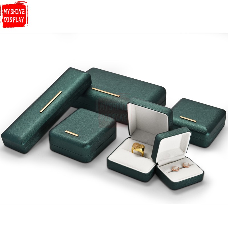 Custom logo green leather jewelry box with velvet inside