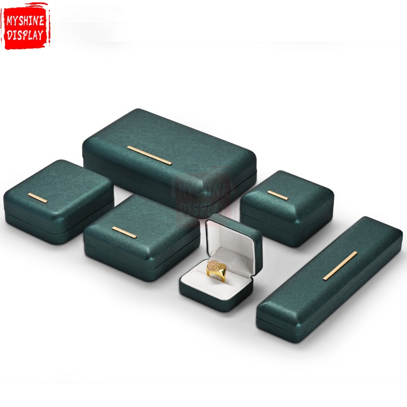 Custom logo green leather jewelry box with velvet inside