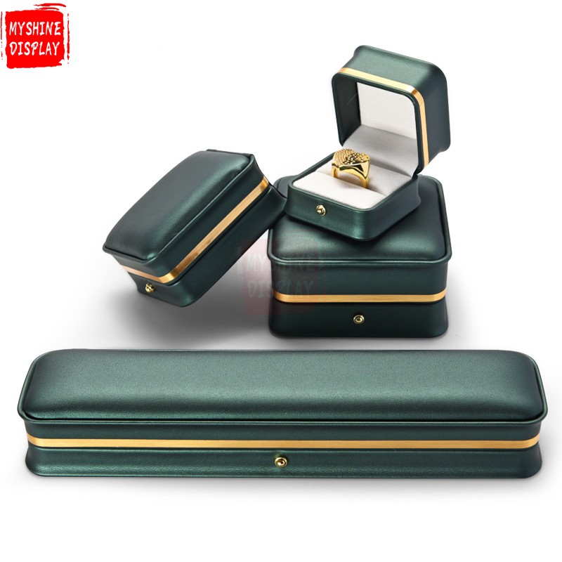 Custom logo green leather jewelry packaging box