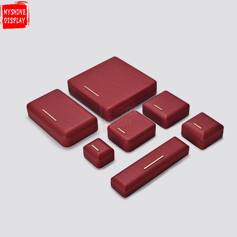 Custom logo red colour leather jewelry packging box