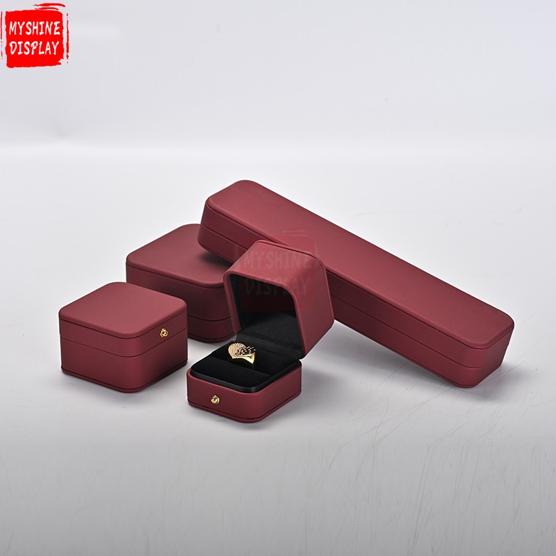 Custom logo wine red leather jewelry packaging box