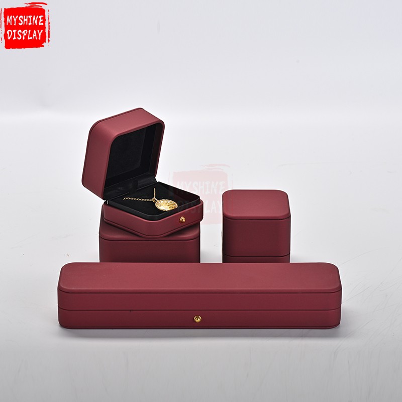 Custom logo wine red leather jewelry packaging box