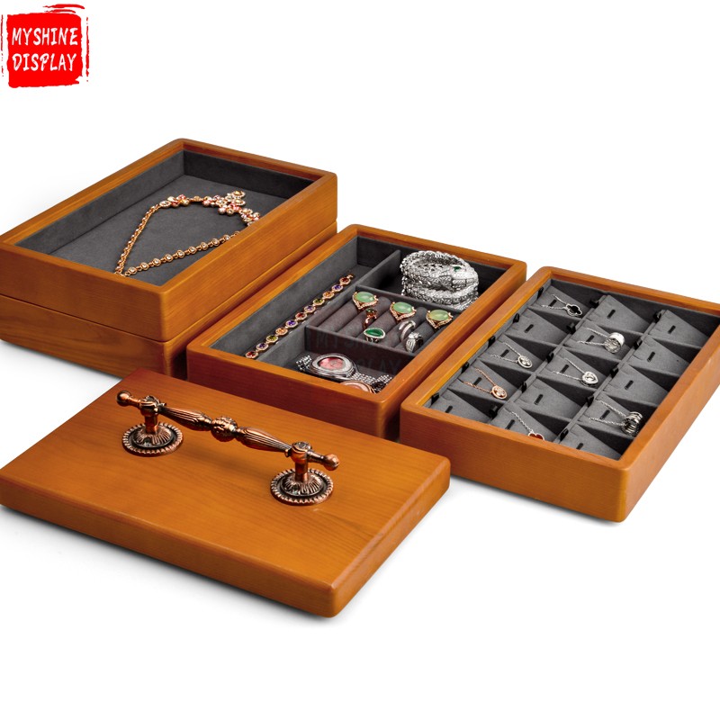 Custom wooden jewelry organizer box with handle