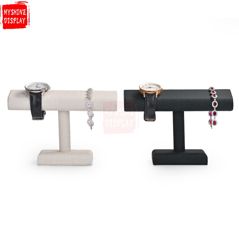 Black cream colour leather jewelry display exhibitor for bangle bracelet watch