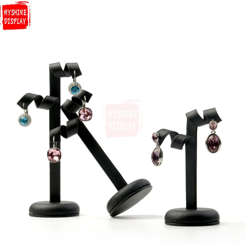 Custom Jewelry Display Props For Jewellery Shop Counter And Window Showcase Black And White PU Leather Earring Display