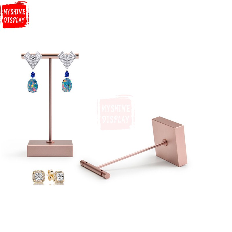 Simple Metal Rack For Earring Jewelry Display Holder Luxruy Black And Rose Gold Metal Earring Display Stand