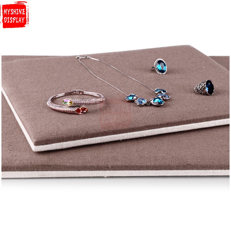 Double Sides Jewelry Holder For Ring Necklace Bracelet Counter Showcase Beige And Coffee Linen Jewelry Display Board
