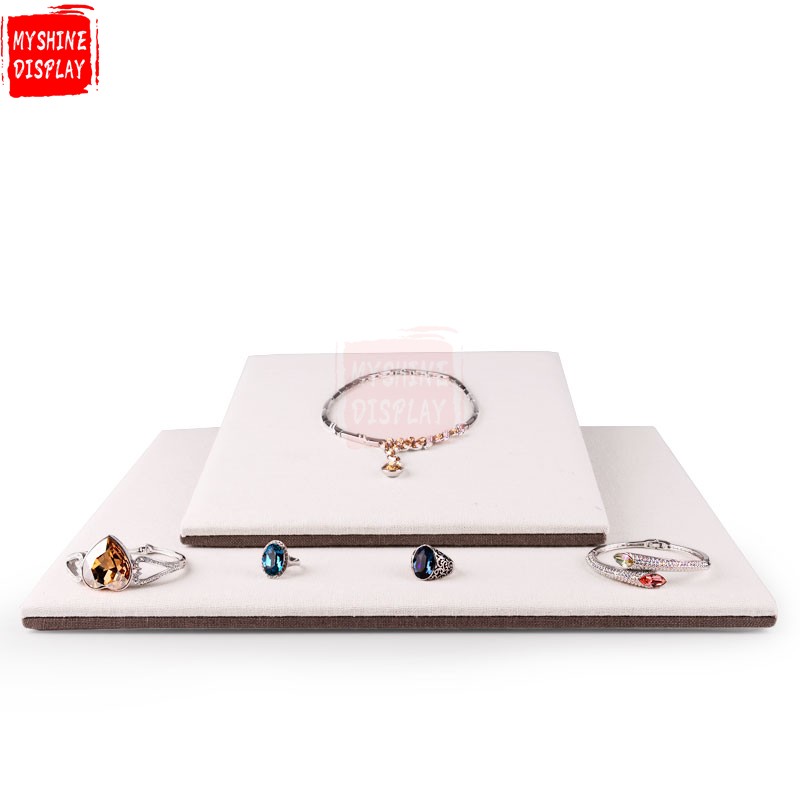 Double Sides Jewelry Holder For Ring Necklace Bracelet Counter Showcase Beige And Coffee Linen Jewelry Display Board