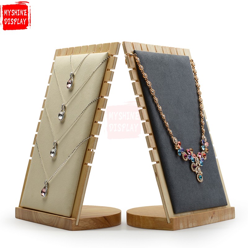OEM Custom Solid Wood Jewelry Display Props For Pendant Showcase Microfiber Necklace Display Holder