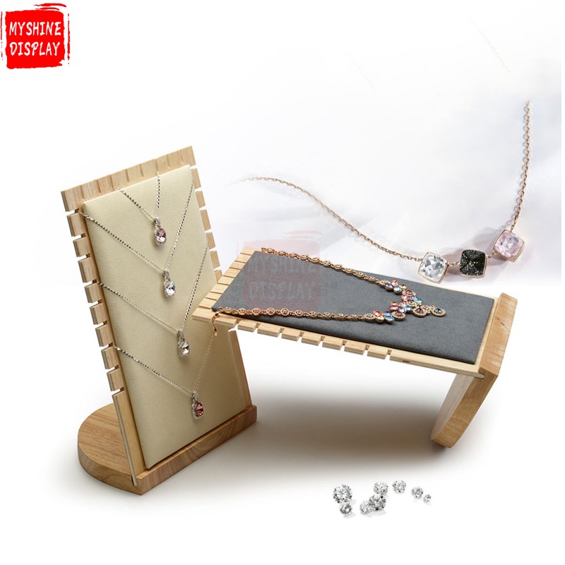 OEM Custom Solid Wood Jewelry Display Props For Pendant Showcase Microfiber Necklace Display Holder