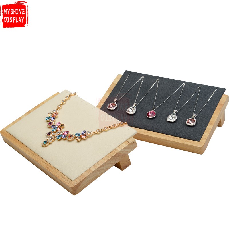 Wholesale Custom Microfiber Jewelry Shop Counter And Store Window Showcase Wooden Necklace Display