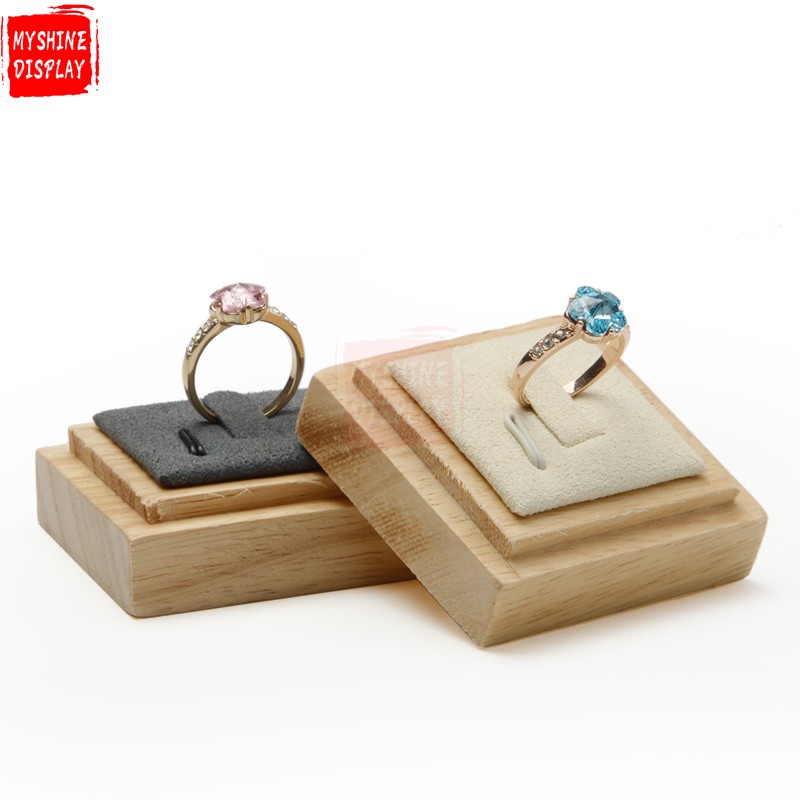 OEM Jewellery Display Stand With Microfiber Insert Solid Wood Jewelry Ring Display Holder