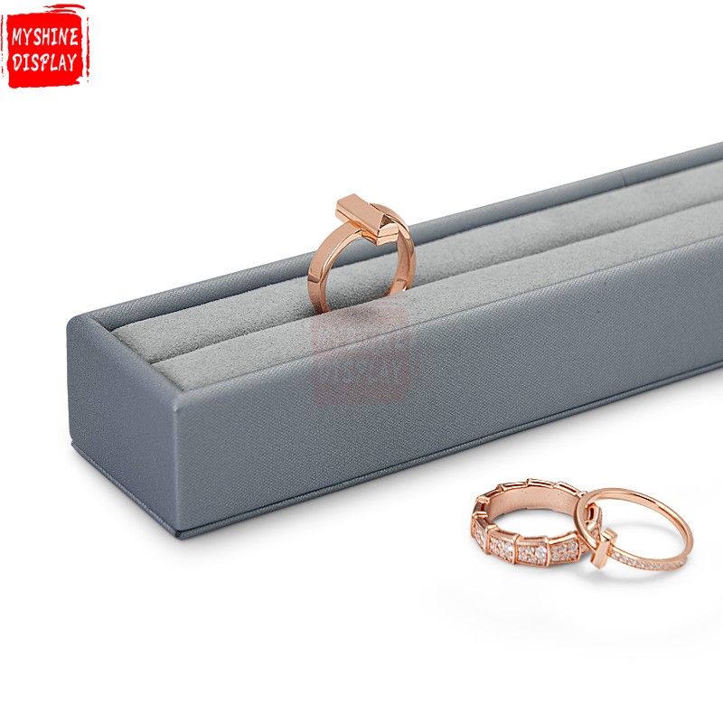Gray leather microfiber jewelry display stand holder for ring bangle