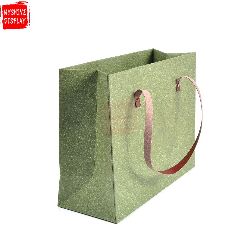New season color fancy paper gold foil Logo Customize kraft leather Handles shopping gift bag