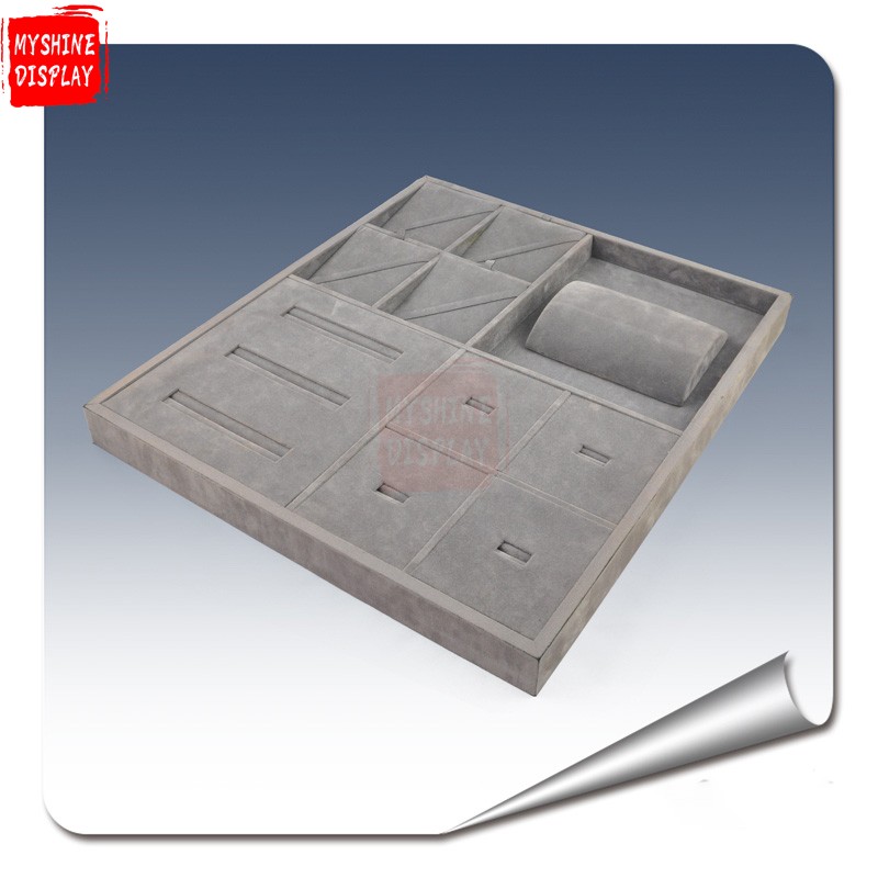 Grey velvet cover jewelry display set tray with good looking for showcase