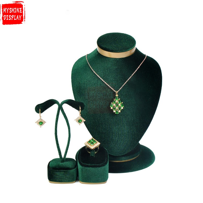 Velvet Necklace Rack jeweller Set Wooden Bust Holder Mannequin Jewelry Display Stand