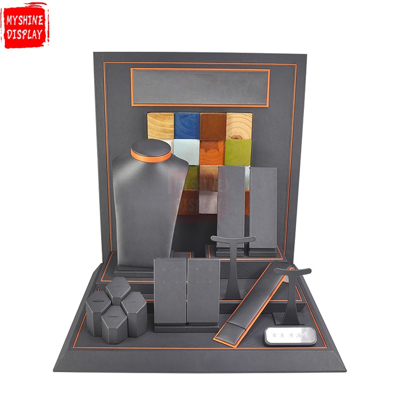 Jewelry display Set Shop Exhibitor With Grey PU leather Insert Luxury Jewellery Display Stand Set