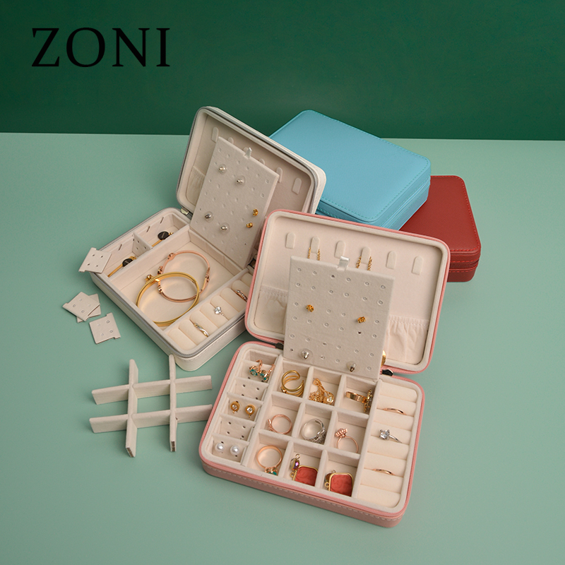 2022 Custom  Travel Jewelry Organizer Case Boxes Portable Jewellery Box Button Leather Storage Jewelers Box For Girls