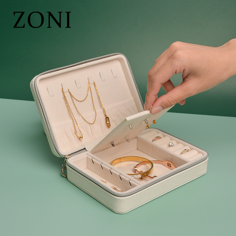 2022 Custom  Travel Jewelry Organizer Case Boxes Portable Jewellery Box Button Leather Storage Jewelers Box For Girls