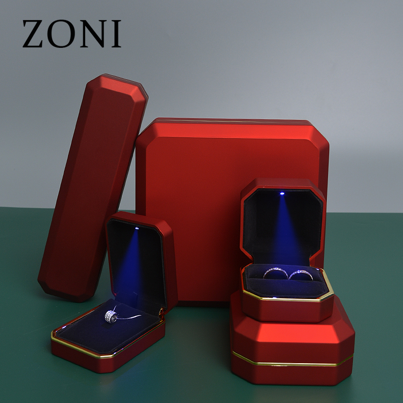 ZONI Custom Logo Jewelry Box Wedding Gift Ring Pendant Display Box Packaging With Led Light