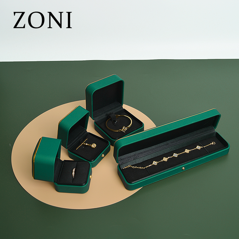 ZONI custom Luxury green PU leather bangle Box bracelet earring ring jewelry box